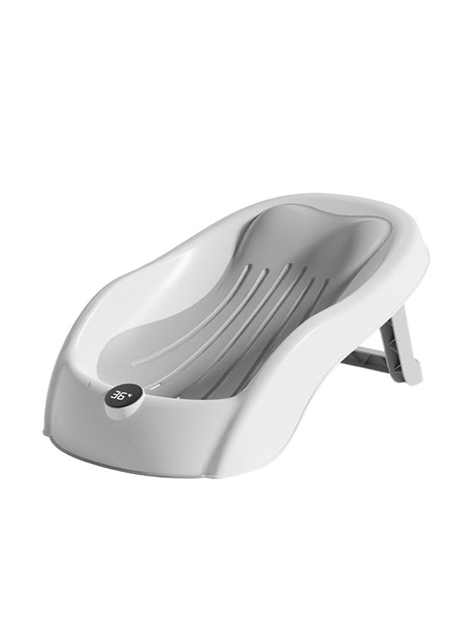 KSYN KO-KO حوض استحمام أطفال قابل للطي مع قاعدة مضادة للانزلاق ومقياس حرارة – قابل للتعليق على الحائط، باللون الرمادي، من عمر 0-3 سنوات - Image 1